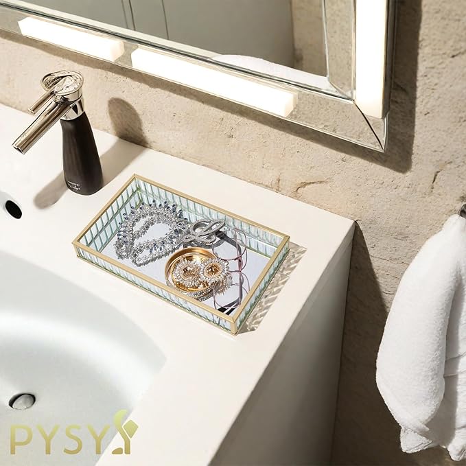2pcs Mirror Storage Tray, Vertical Striped Glass Jewelry Storage Box, Perfume and Makeup Tray, Suitable for Dressing Tables, Bathrooms, and Bedrooms