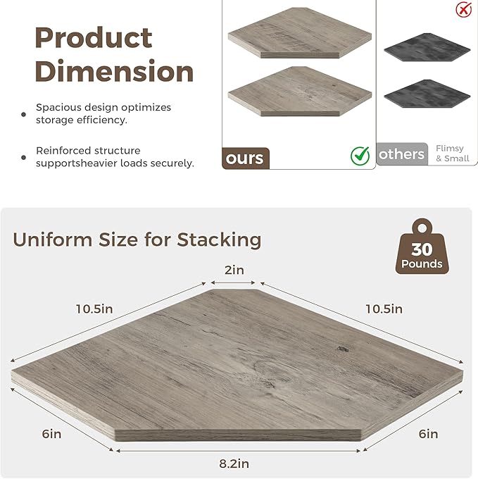 Corner Shelves 2-Pack for Bathroom & Kitchen, Space-Saving Floating Corner Wall Shelf with Easy Installation- Grey