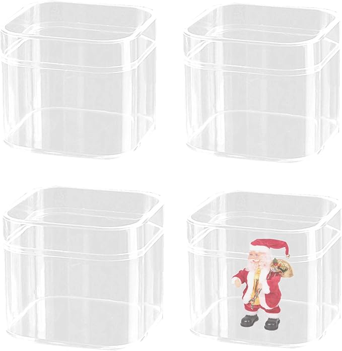 KissYou Acrylic Box 4 Packs Clear Square Cube with Lid Jewelry Storage Boxes Graduation Wedding Birthday Party Candy Boxes Decorative Box