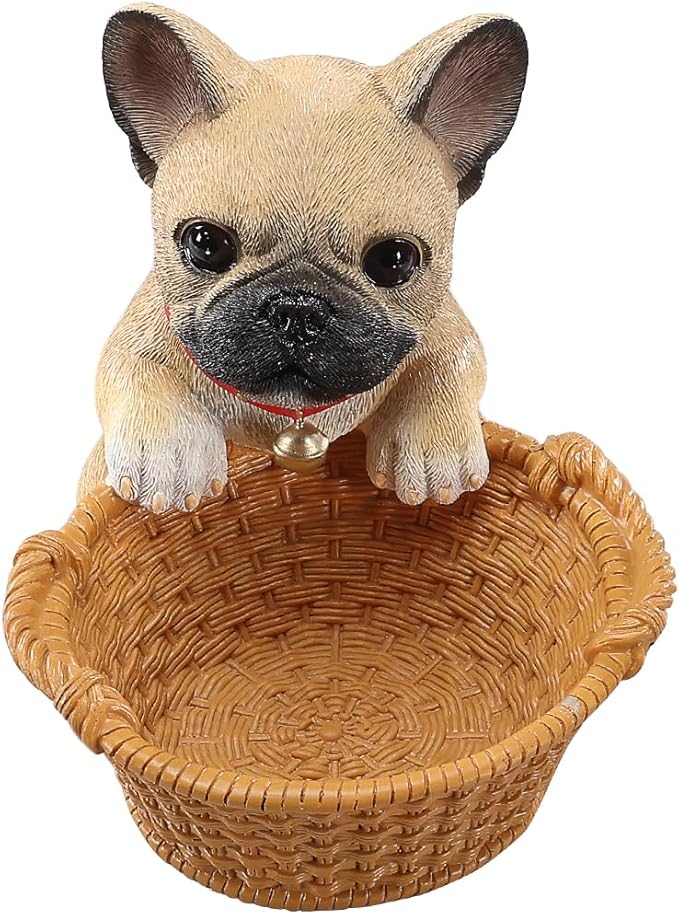 Dog Resin Storage Basket, Desktop Organizer for Remote & Keys, Cute Home Decor Tray, Ideal present for Pet Lovers.(French Bulldog Cream)