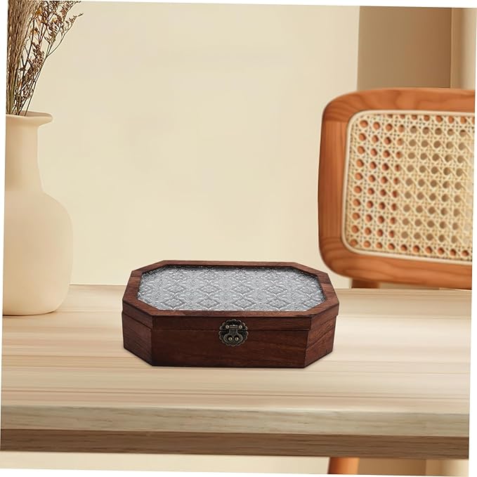VALICLUD Wooden Decorative Storage Box Vintage Jewelry Box Hinged Lid Makeup Organizer Vanity Decor