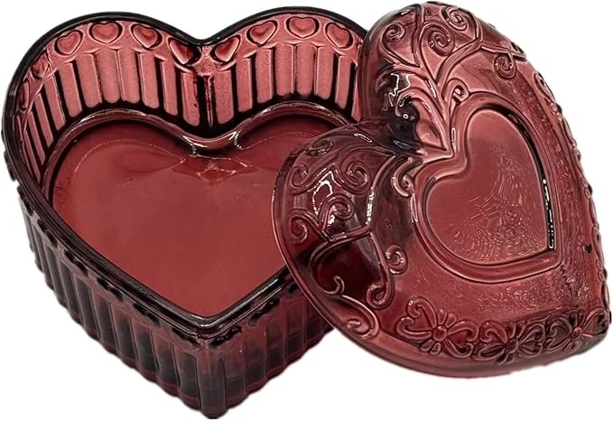 Glass Jewelry Box Heart Shape Cute Box for Storage Ring Earring Trinket Vintage Jewelry Organizer Decorative Gift for Women Girls-GRB003-Red