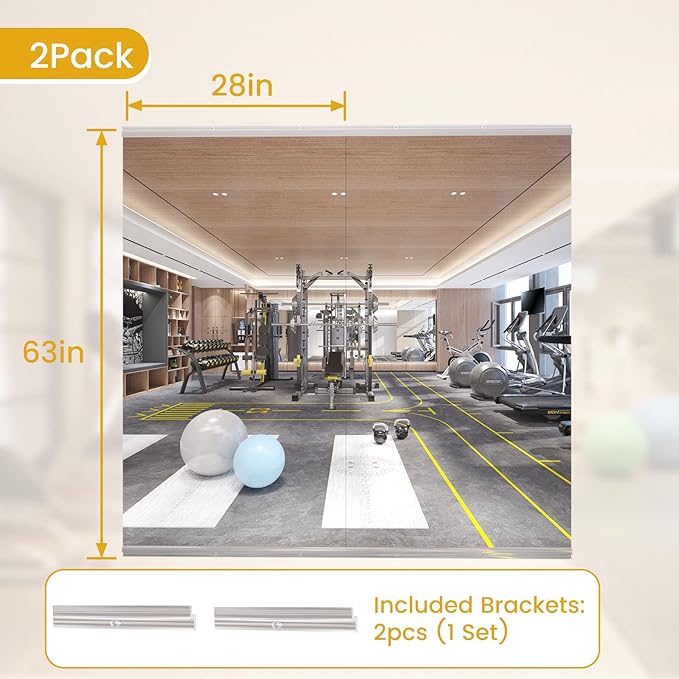 63X28 2Pack Large Home Gym Mirror, Frameless Tempered Glass Dance Wall Mounted Mirror for Home, Yoga, Dancing, Studio, Living Room