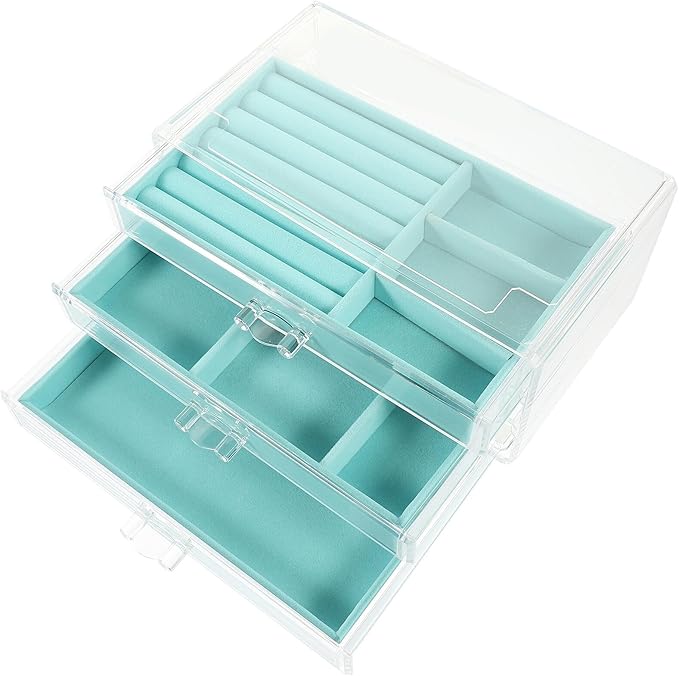 MAGICLULU Large Acrylic 3-drawer Jewelry Storage Box Makeup Organizer Necklace and Earring Holder Portable Trinket Case for Home and Travel