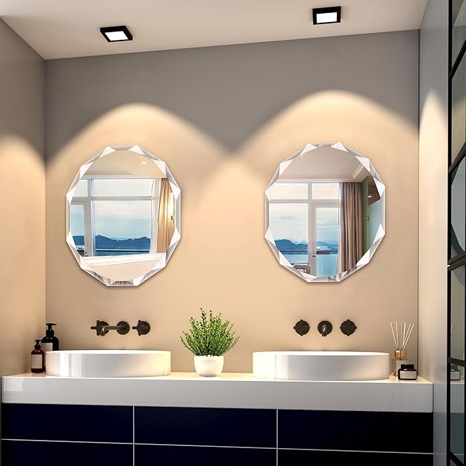 Bathroom Mirrors for Over Sink, Round Frameless Mirrors for Wall, 23.5x27.5 Inch Beveled Bathroom Mirror, Bathroom Vanity Circle Mirror for Bedroom Living Room Entryway Home Decor
