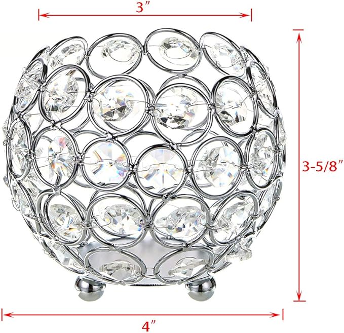 OwnMy 10cm Crystal Bowl Votive Candleholder Sparkly Tea Light Candle Holders Candle Lanterns Decorative Candelabra Vase for Christmas New Year Wedding Table Centerpieces (Silver Tone)