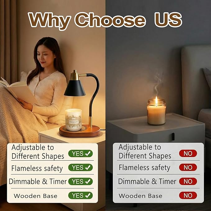 Candle Warmer Lamp with Timer and Wireless Remote Control, Gifts for Women, House Warming Gifts New Home Decor, Adjusting different shapes Adjustable Candle Light, for Jar Candles with 2 * 50W Bulbs