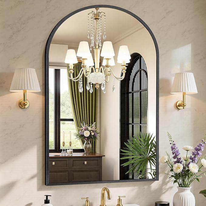Sweetcrispy 26.5"x38" Arched Black Bathroom Vanity Mirror for Over Sink, Wall Decor Mirror for Entryway, Bedroom, Living Room