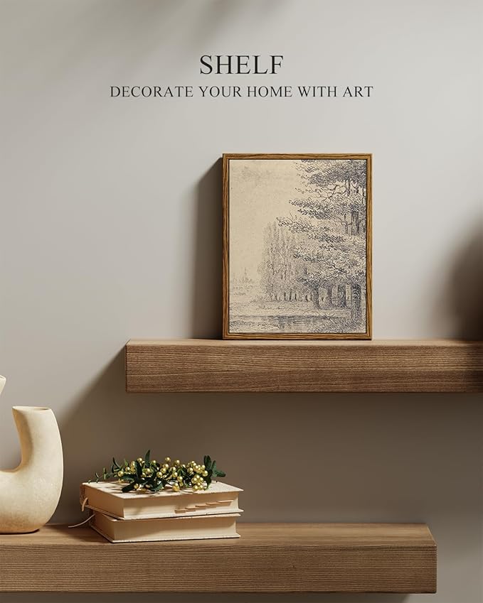 InSimSea Framed Canvas Wall Art, Vintage Sketch Landscape Painting, Rustic Nature Scenery Decor for Living Room Shelf Hallway,10x8in, Beige Tones