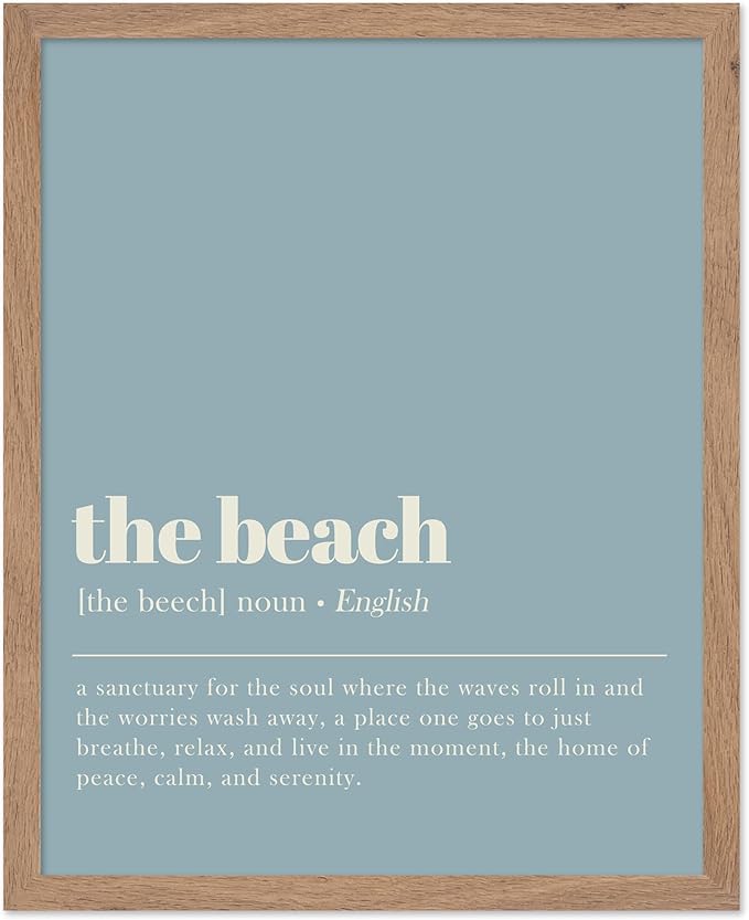 Poster Master Typography Poster - Dictionary Print - Beach Definition, Home of Peace and Calm, Sanctuary, Waves, Soul, Relax - Gift for Family, Friend - Wall Decor for Home, 11x14 Beige Framed
