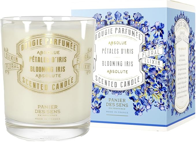 Panier des Sens Iris Candle - Hand-Poured in Provence, France - Long Lasting Scented Candles up to 55 Hours Burn Time - Iris Scented Candle - 100% Natural Cotton Wick - 6.3 oz Decorative Candles