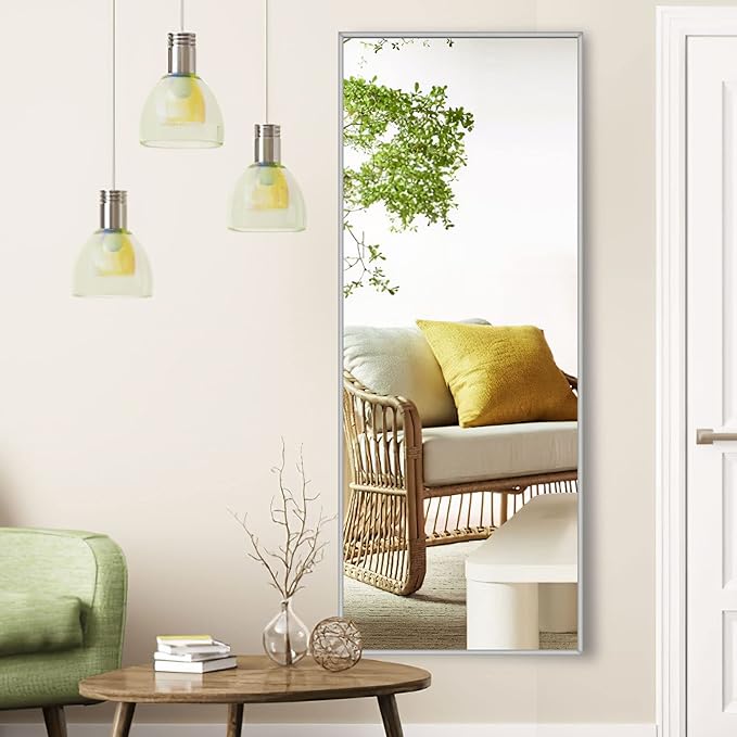 NeuType Full Length Mirror, 64"x21" With Stand - Floor or Wall-Mounted, Hanging or Leaning - Aluminum Alloy Thin Frame (Silver)