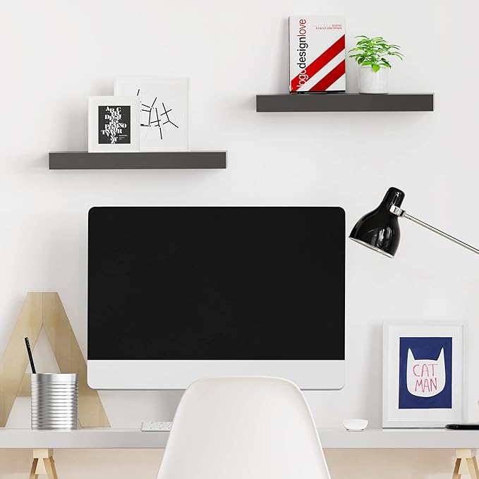 Ballucci Floating Shelves, 2-Pack 16" Wood Wall Shelf Set with Invisible Brackets for Bathroom, Living Room, Bedroom, Kitchen, Nursery, 6" Deep, Black