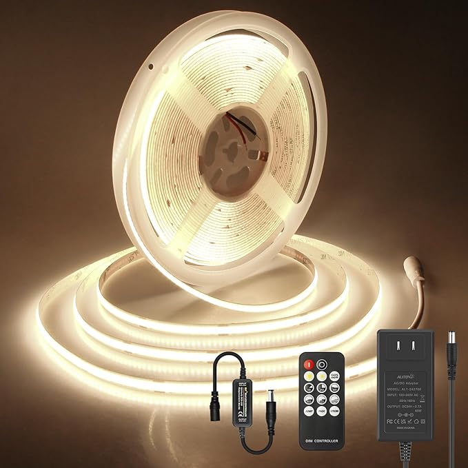 ALITOVE 32.8ft COB LED Strip Light Kit Natural White 4000K Flexible Super Bright 24V High Density LED Tape Light 3200LEDs CRI90+ Dimmable LED Light Strip for Indoor Home Commercial Lighting Decor