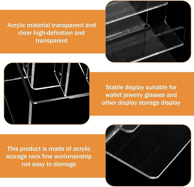 Giantree Acrylic Wallet Display Stand, 1 PCS 6 Tier Clear Purse Handbag Organizer Jewelry Riser Display Stand 7.8" Clear Multi Slot Counter Table Shelf for Cosmetic Perfume Sunglasses(6 Tier,1)