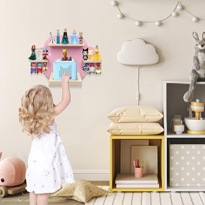 Taladad for TonieBox and Tonie Shelf Cloud,Tonies Storage for 12-20 Tonie Figures Characters Magnetic Wall Shelf for Tonies Toniebox, Charging Station (Pink)