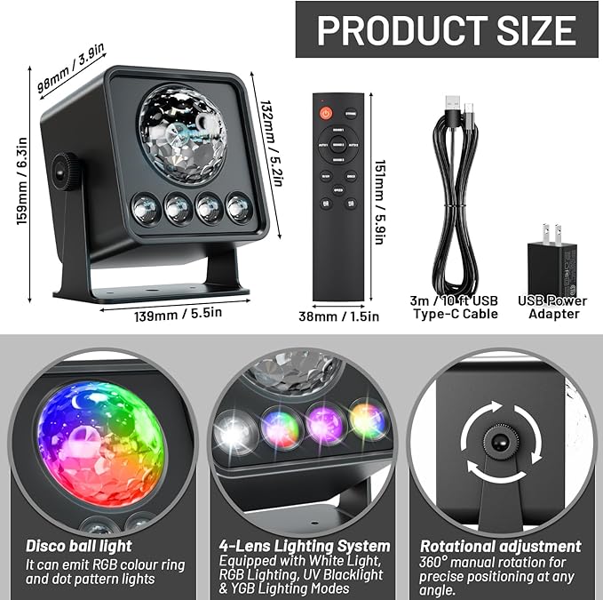 Sunset Lamp Disco Ball Party Lights, Dj Disco Light with Sound Activated Strobe Light Stage Lights for Birthday Home Room Dance Parties Halloween Wedding Bar Pub Club Karaoke KTV Christmas Decorations