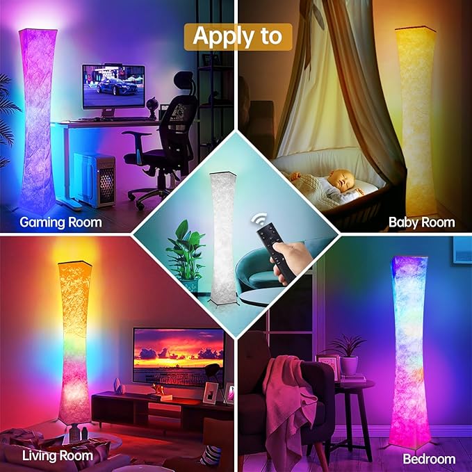 2 Pcs Floor Lamp, 61'' Smart RGB LED Corner Lamp with Music Sync and 16 Million DIY Colors, 3 Color Temperature, APP & Remote Control, Color Changing Standing Floor Lamp for Bedroom Living Room