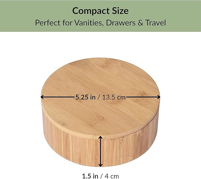 EVIDECO French Home Goods Round Bamboo Box with Mirror Lid - 3-Compartment Organizer for Jewelry, Makeup & Small Accessories - Compact 5.25-Inch Design for Bathroom, Vanity or Dresser