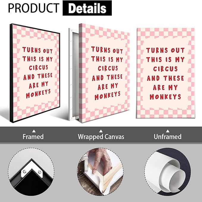 Funny Quote Inspirational Wall Art Turns Out This Is My Circus And These Are My Monkeys Posters Trendy Pink Office Affirmation Wall Decor For Home Bedroom Dorm Bathroom 8x12in Framed