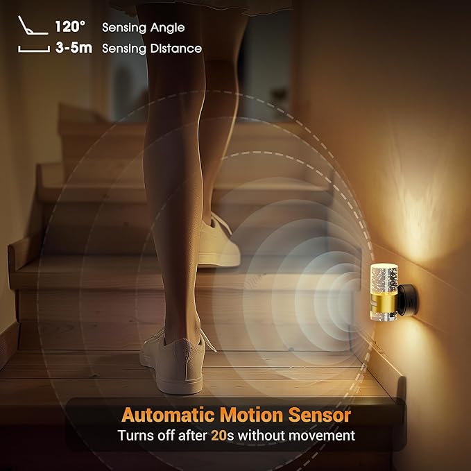 JandCase Motion Sensor Night Light, Wireless Rechargeable Night Light Wall Mounted, Motion Activated Night Lights, Dimmable Nightlight 3000K Warm White, for Bathroom Hallway Stairs