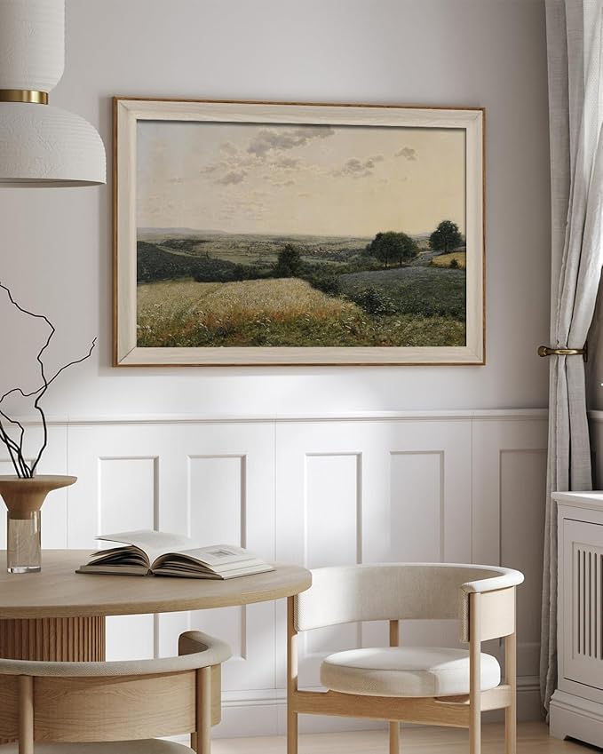 VIYYIEA Framed Canvas Wall Art, Landscape Wall Art for Living Room, Vintage Natural Oil Painting Picture, Beautiful Scenery Home Decor, Bathroom Wall Decor -【Summer Landscape】-(24"x36")