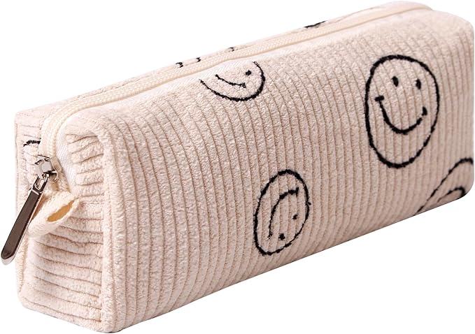 Pencil Case Lightweight Aesthetic Pen Case Office College School Storage Bag Pouch Holder Box Organizer Makeup Pouch Cosmetic Bag for Girls Boys Kids (Smile-Beige)