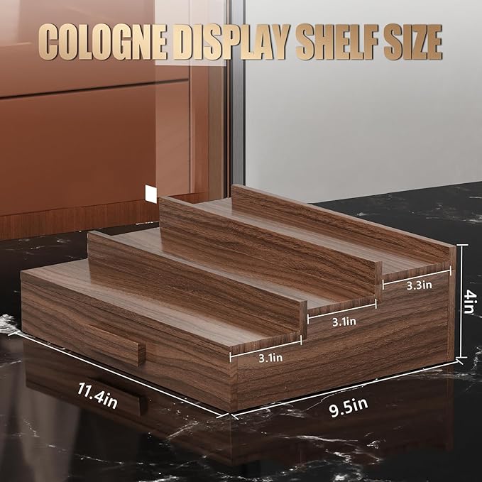 Solid Walnut Cologne Organizer for Men,Cologne Stand,3 Tier Wooden Cologne Holder Shelf Display,Perfume Stand Organizer with Drawer Storage,Gift for Men Dad Husband,Mens Valentines Day Gifts