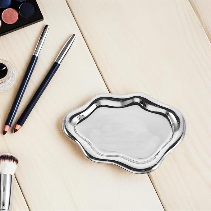 Healifty Silver Irregular Cloud-Shaped Nail Art Tray Decorative Ceramic Trinket Dish Organizer Photo Prop for Home Décor and Makeup Accessories