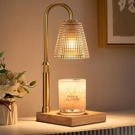 Hong-in Adjustable Height Candle Warmer Lamp with Timer Dimmer,Birthday Gifts for Women Mom,House Warming Gifts New Home Room Decor,Vintage Wax Warmer for Scented Wax Jar Candles(Amber)