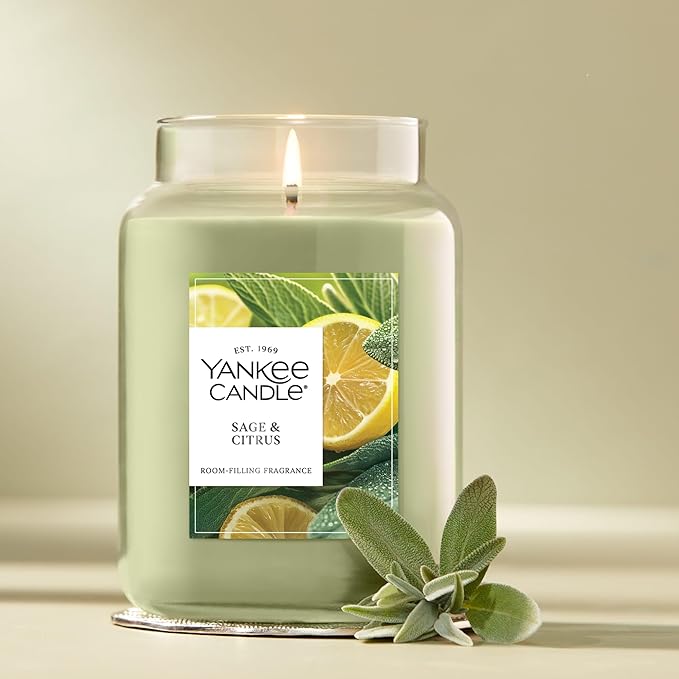 Yankee Candle Sage & Citrus, Scented Candle, 22oz Large Jar with up to 150 Hour Burn Time, Giftable, Birthdays (Pack of 4)