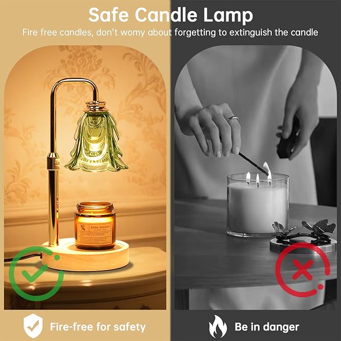 Droyek Candle Warmer Lamp with Timer Electric Candle Warmer Lamp Adjustable Height Dimmable Wax Warmer Lamp Jar Candles with 2 Bulbs for Home Decor & Office