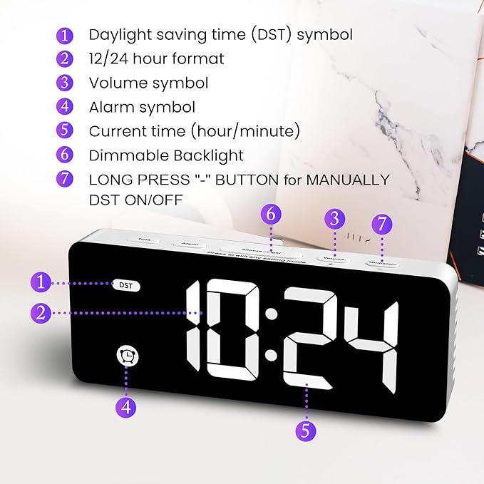HODIK Alarm Clock for Kids Bedrooms, Small Digital Clock, 4 Dimmable Backlight, 3 Adjustable Volumes with Snooze (White)