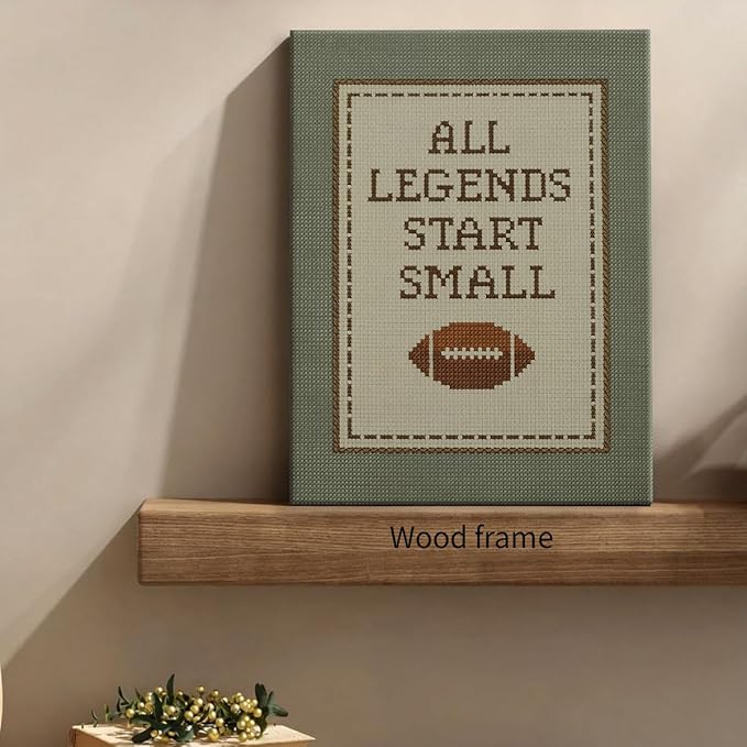 Positive Affirmations Wall Art Boys Sports Football Canvas Poster All Legends Start Small Motivational Quote Prints for Nursery Room Wall Decor 08x10 inch Wood Framed