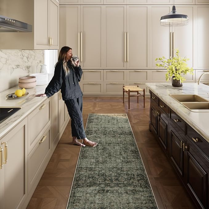 Washable Kitchen Rug Runners for Hallways: 2'x10' Entryway Rug with Non Slip Backing Low Pile Soft Indoor Long Floor Carpet Runners for Hallways Kitchen Laundry Room Bathroom Bedroom