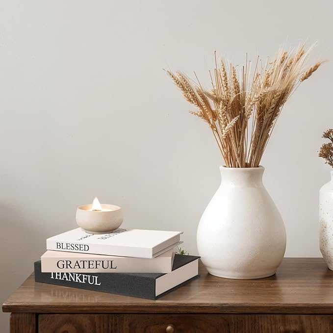 Weysat Set of 3 Thankful Grateful Blessed Decorative Books for Home Decor Linen Faux Books Stacked Neutral Modern Aesthetic Fake Storage Boxes for Coffee Table, Bookshelf or Mantle Display