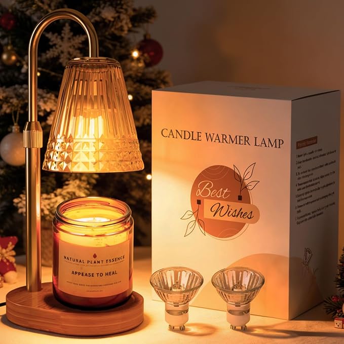 Candle Warmer Lamp with Timer, 4-Levels Dimmable Electric Wax Melter, Adj.Height for Jar Candles, Mother's& Father's&Christmas Day&Birthday Gift Ideas for Women/Friends/Wife (Elegant Golden)