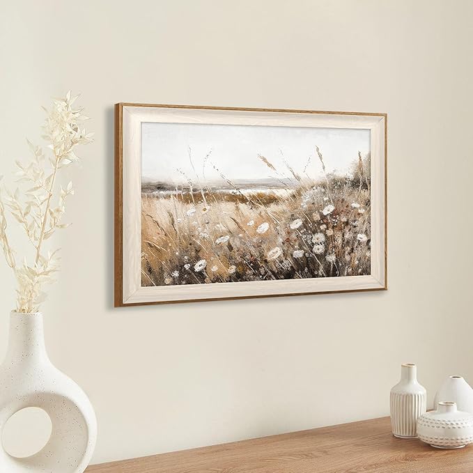 ASTRDECOR Framed Vintage Wall Art Home Decor, Farmhouse Decor Wall Art Autumn Country Wildflower Field Nature Canvas Art Wall Decor Living Room, Vintage Oil Painting Botanical Wall Print-16''x24''
