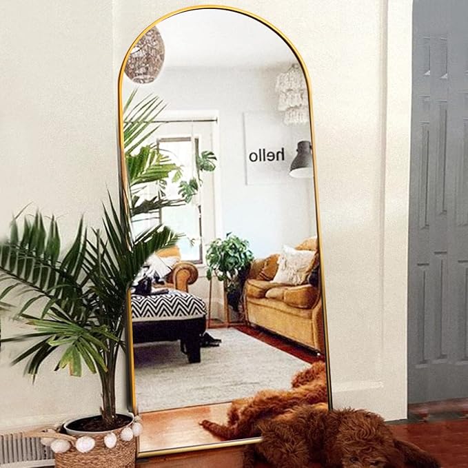 ITSRG Full Length Mirror with Stand, 30"x71" Floor Mirror, Arched Wall Mirror, Gold Arch Mirror