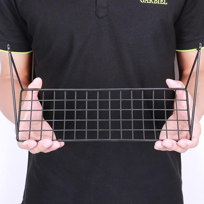 Kaforise Hanging Straight Shelf for Wire Wall Grid Panel, Small Wire Wall Organizer and Display Shelf, Size 11.8" X 4.3",Black Painted (2)