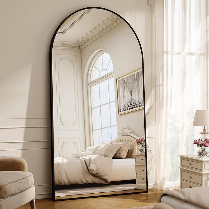 86" x 40" Large Arch Full Length Mirror - Floor Full Body Mirror with Aluminum Frame - Standing, Leaning or Hanging, for Bedroom, Living Room, Black