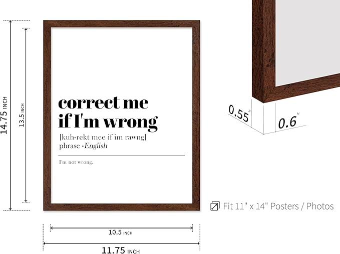 Poster Master Typography Poster - Retro Dictionary Print - Correct Me If I'm Wrong Definition, Book Page, Funny - Gift for Colleague, Friend - Wall Decor for Home, Office, 11x14 Brown Framed