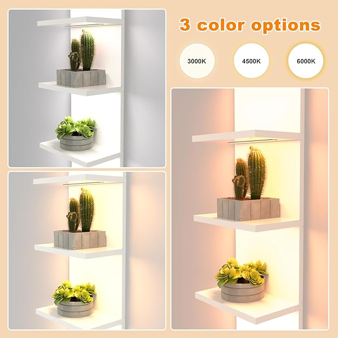 5 Tier Wall Shelves with LED Light, Modern Wall Mount Lack Shelf, Vanity Floating Shelves Home Decor Organizer Tall Tower Design Utility Shelf (White)