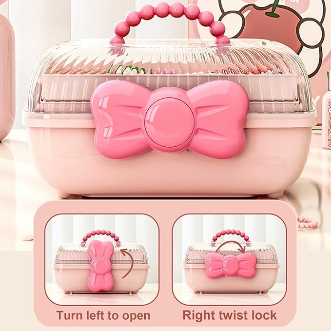 Hair Accessories Organizer for Girls, 3-Layers Foldable Hair Clip Organizer Box with Handle, Multifunctional Storage Box for Headband, Bows, Hairties, Jewelry, Sewing Supplies, Makeup Tool, Craft