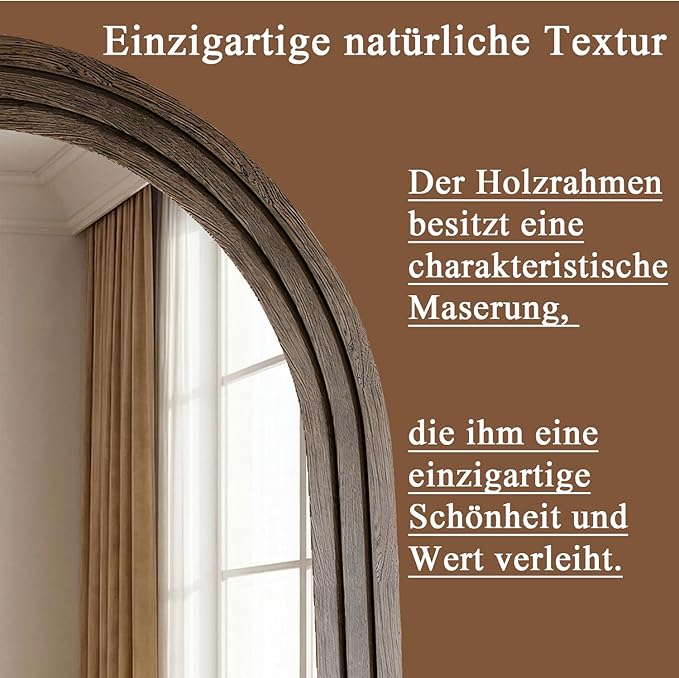 CASSILANDO 71x32 Inch Arched Full Length Mirror with Solid Wood Frame Wall Mounted Floor Mirror, Vertical Hanging Leaning Standing Mirror for Living Room, Bedroom, Entryway, Brown