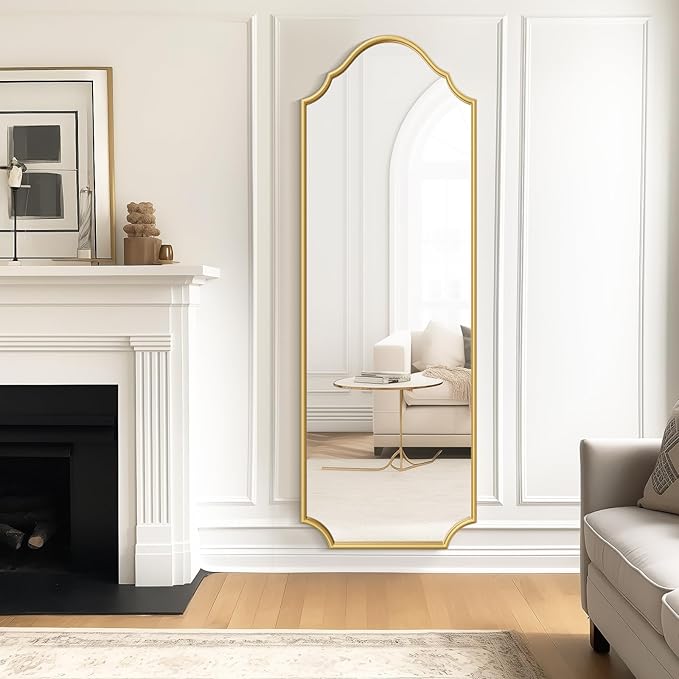 WallBeyond Arched Full Length Mirror Wall Mounted, 70"x24" Gold Metal Frame Full Body Mirror for Bedroom, Living Room, Hanging or Leaning Against Wall Full Size