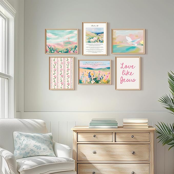 Pastel Pink Christian Wall Art Bible Verse Preppy Canvas Wall Decor Girl Trendy Christian Poster Aesthetic Floral Scripture Prints Cute Religious Pictures for Girls Room Bedroom 8x10x6 Inch Unframed