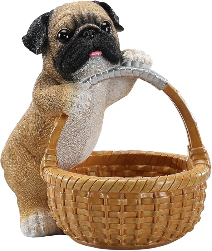 Dog Resin Storage Basket, Desktop Organizer for Remote & Keys, Cute Home Decor Tray, Ideal present for Pet Lovers.(Gray Pug)