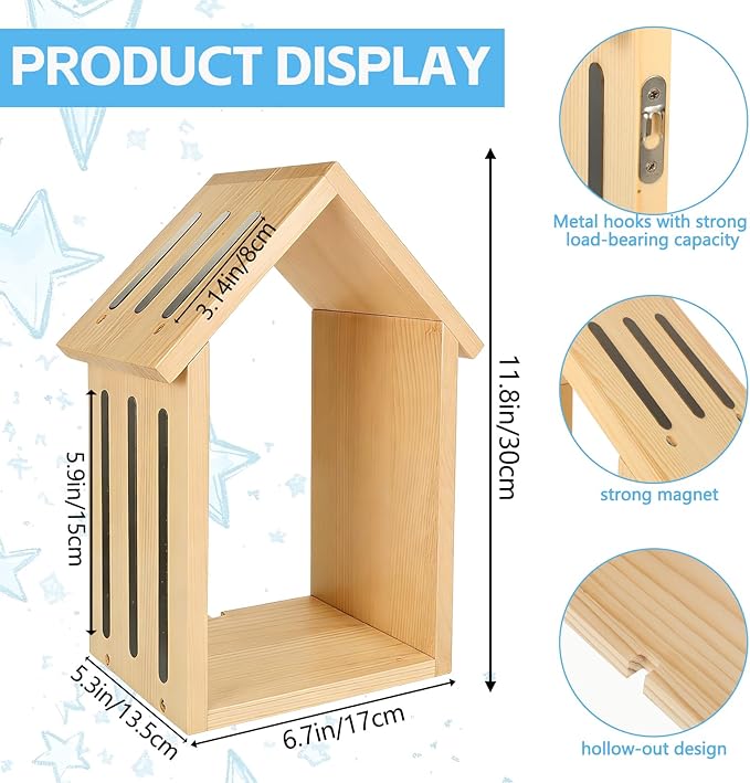 for Tonies Shelf Magnetic Wall-Mount/Desktop House-Shaped Floating Storage Shelf, Wooden Display Organizer for Tonies Storage, Figure Organizer Rack for 12-40 Figurines Collection