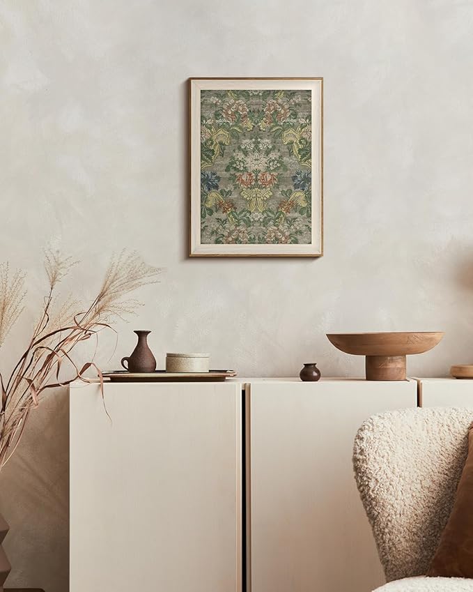 VIYYIEA Framed Wall Art for Living Room, Pattern Canvas Prints, Vintage Home Decor, Flowers Painting Picture, Bathroom Wall Decor Gifts for Friends or Family -【Mirror Flower】-(16L x 12W)